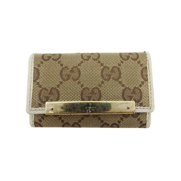 GUCCI Key Case GG Canvas Beige Canvas x Leather Authentic USED - Picture 2 of 13